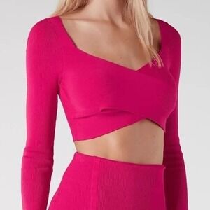 Express Womens Body Contour Wrap Sweater Crop Top Size XL Pink Legally Blonde